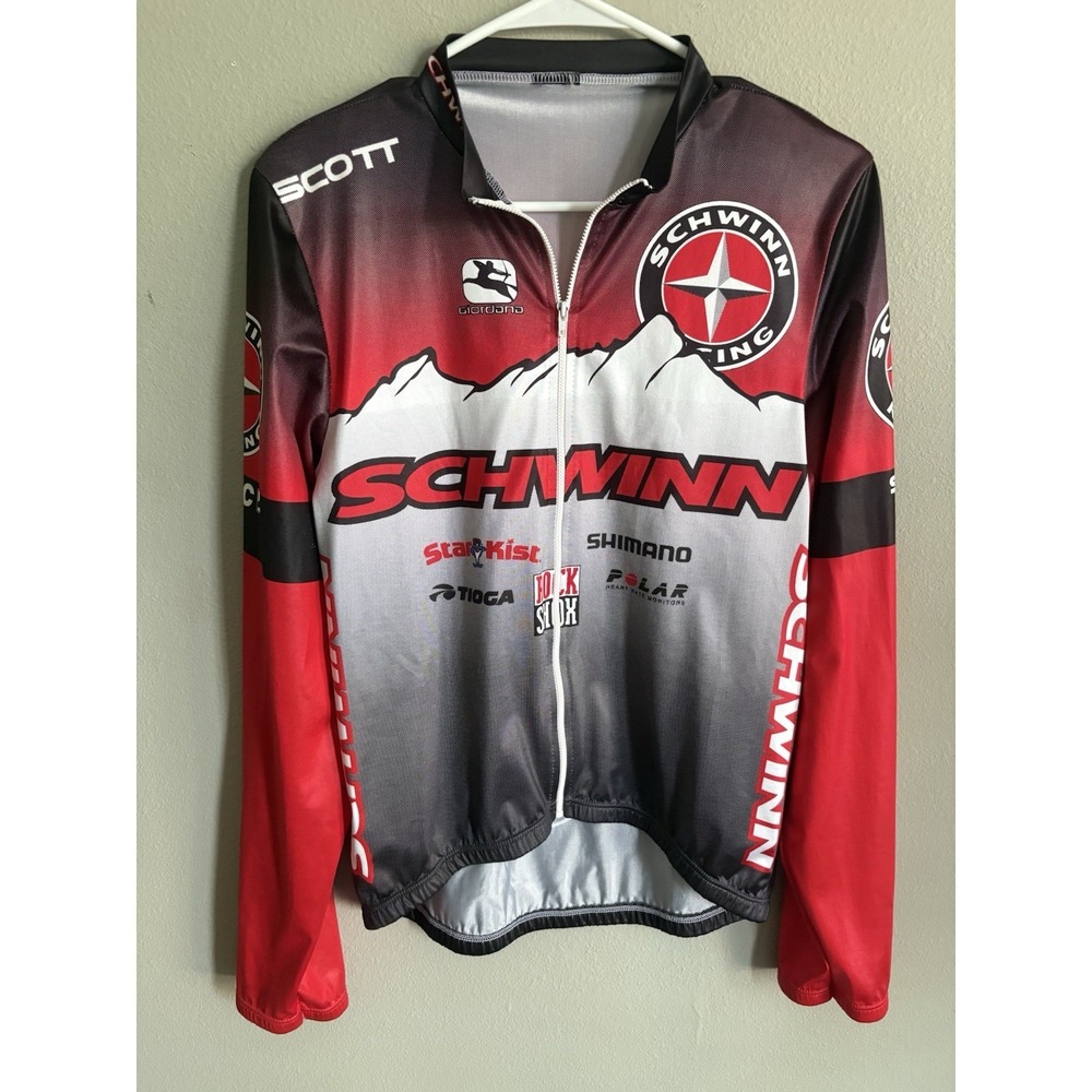 Schwinn Shimano Full Zip Long Sleeve Cycling Shirt Jersey Mens Small Pockets